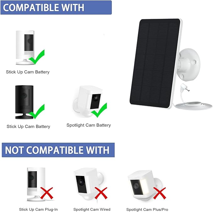 5W Solar Panels for Security Cameras - Compatible with Ring Spotlight Cam(Battery), Ring Stick Up Cam Battery - 9.8 Ft Charging Cable - 2PACK (Not for Spotlight Plus/Pro)