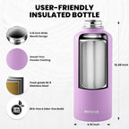 Insulated Water Bottle 87 oz, Triple Wall Vacuum Stainless Steel (Cold for 48 Hrs), Leak Proof & Non-BPA, Modern Water Flask Jug with Paracord Handle & Straw Spout Lids, Lilac