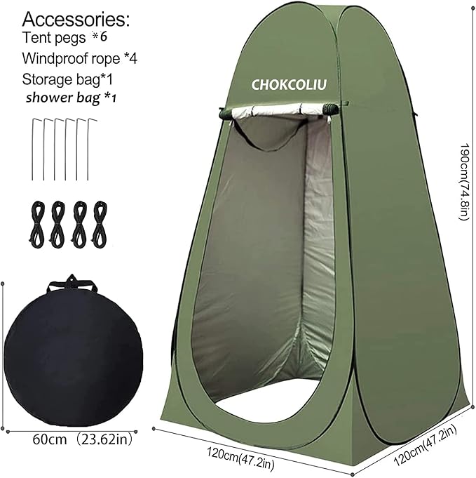 Pop-up Shower Tent & 20L Solar Shower Bag Combo - Waterproof Camping Privacy Shelter with Portable Heated Water Reservoir for Outdoor Bathing, Beach, Hiking (Green, 120x120x190cm)