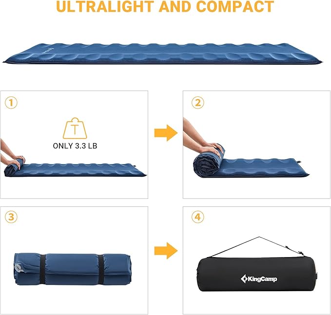 KingCamp Sleeping Pad for Camping, Rollover Prevention Self Inflating Sleeping Pad Camping Mattress Foam Mat with Butterfly Edge Cut for Outdoor & Indoor, Tent Cot Car Backpacking, PVC Free