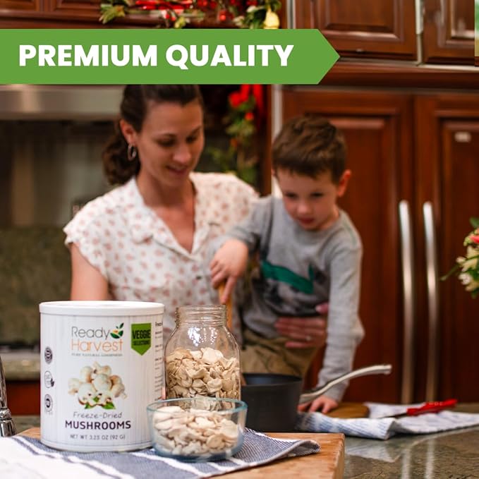 Ready Harvest Freeze-Dried Mushroom for Emergency Food Supply | Camper Must-Haves Camping Essentials | Hurricane Preparedness Items, Survival Food, Pantry Staples | #10 Can | 25-Year Shelf Life