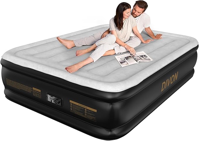 DIVON Air Mattress Full with Built in Pump,18’’High Blow Up Mattress Full with Wave Pattern,Self Inflation/Deflation Mattress in 3 Mins, Air Bed for Home&Camping,660lbs