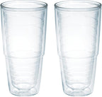 Tervis Clear & Colorful Tabletop Made in USA Double Walled Insulated Tumbler Travel Cup Keeps Drinks Cold & Hot, 24oz - 2pk, Clear