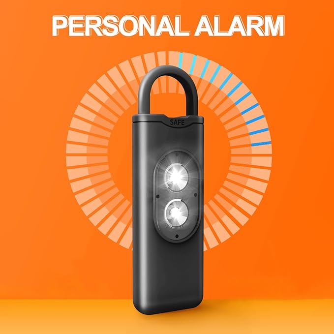 Halo-Siren Keychain, HaloSiren Personal Safety Alarm - 130db Loud Alarm Keychain with LED Strobe Light, Compact Emergency Siren (Double Flashing Lights - Black + Copper Ring)