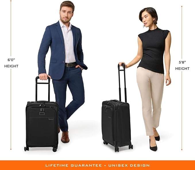 Briggs & Riley Essential 22" Carry On Expandable Spinner - Luggage for Travel, Suitcases with Wheels, Softside Rolling Bag for Men & Women, Self-Repairing Zipper - Baseline Collection, Black