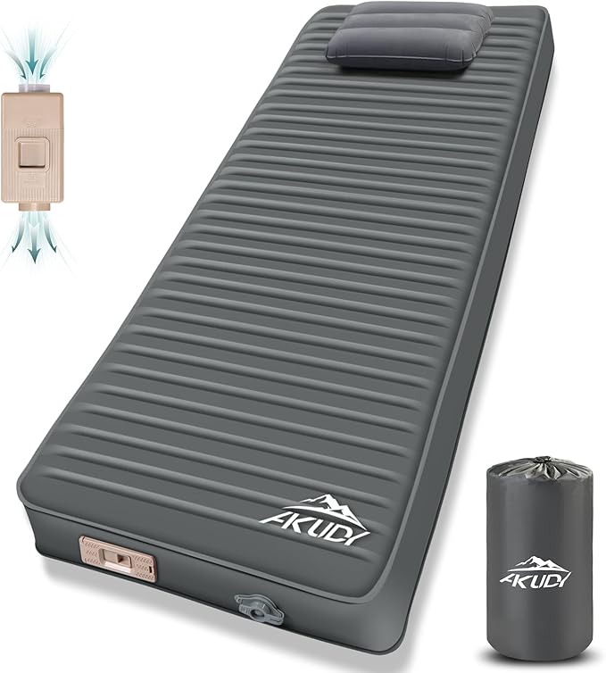 Self Inflating Sleeping Pad with Electric Pump, 4" Ultra-Thick Memory Foam Camping Pad with Pillow, 9.5 R-Value Insulated Camping Mattress, Grey