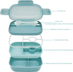 JBGOYON® Bento Lunch Box for Adults, Kids, Men, and Women – Includes Stackable Lunch Containers and Lunch Bag, Perfect for Boys and Girls, Microwave Safe and BPA-Free（Green ）
