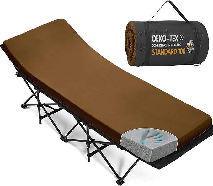 CYMULA Camping Cot Mattress 2in Memory Foam Sleeping Pad,Soft Warm Non-Slip Camping Mattress Topper with Retaining for Adults,Portable Roll up Pad for Travel(75 x30)（only Mattress）