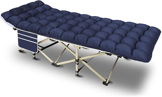 YELLOW JACKET Camping Cot with Mattress for Adults, Folding Sleeping Cot 600lbs Max Load, Portable Camping Cot with Carry Bag, 28" Wide Cot for Camping, Home,Office,Travel (Blue)