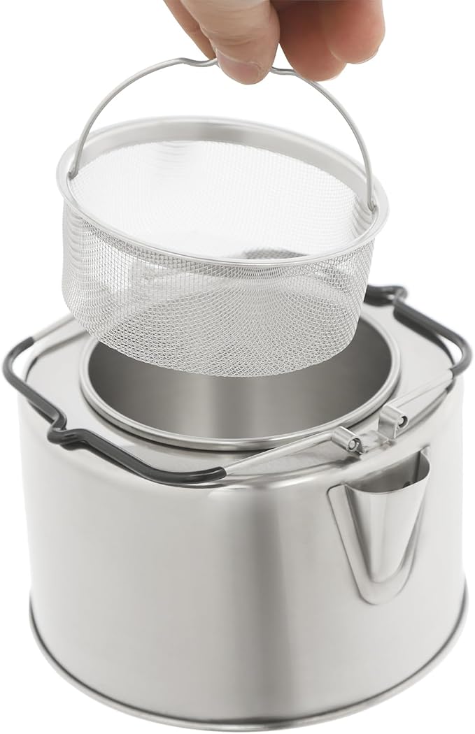 Camping Kettle, Stainless Steel Portable Coffee Tea Pot with Anti-Scald Handles, 35.2oz Capacity for Outdoor Camping Hiking Picnics (Silver)