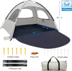 WhiteFang Beach Tent Anti-UV Portable Sun Shade Shelter for 3/4/6/8 Person, Extendable Floor with 3 Ventilating Mesh Windows Plus Carrying Bag, Stakes and Guy Lines