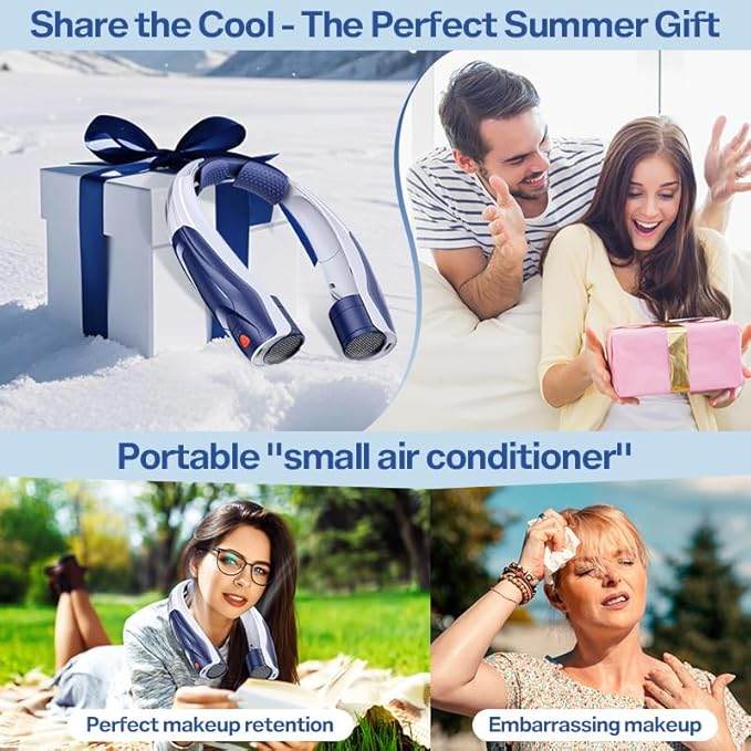 Neck Fan for Men Portable: 5S Fast Cooling, 6000mAh Battery Air Volume, 6 Speeds, Personal Fan for Fathers, Dad - Ultra-Quiet, USB Quick Rechargeable Wearable Cooling Fan (Dark Blue)