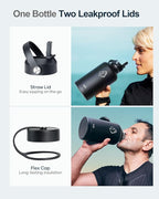 BUZIO Vacuum Insulated Stainless Steel Water Bottle 64oz (Cold for 48 Hrs/Hot for 24 Hrs) BPA Free Double Wall Travel Mug/Flask for Outdoor Sports Hiking, Cycling, Camping, Running