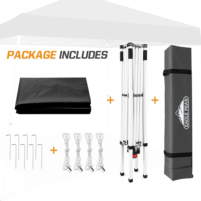 EAGLE PEAK 10x10 Slant Leg Pop-up Canopy Tent Easy One Person Setup Instant Outdoor Beach Canopy Folding Portable Sports Shelter 10x10 Base 8x8 Top (Black)