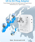 LENCENT Germany France Travel Power Adapter, Schuko Type E F Power Plug Adaptor with 4 USB Ports(2 Type C), 4 Outlet Converter, US to EU Spain France German Greece Norway Iceland South Korea Portugal