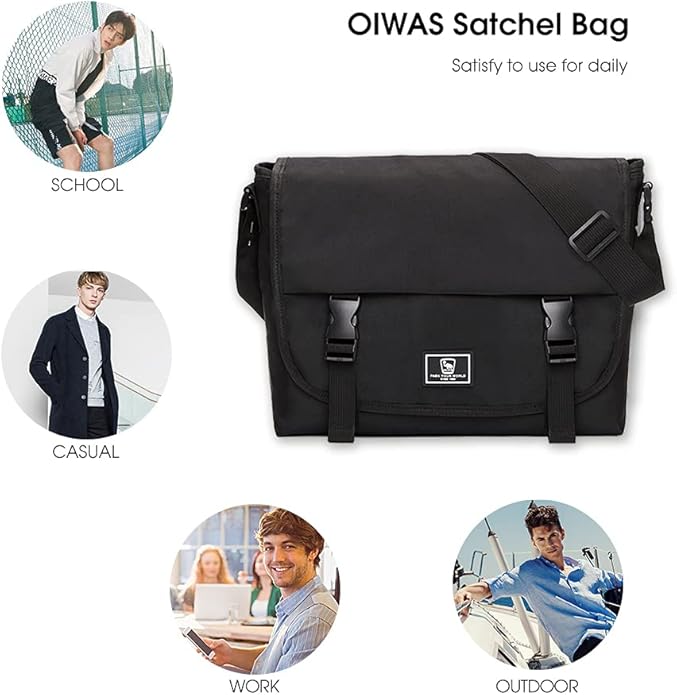 OIWAS Classic Messenger Bag for Men – 14 Inch Satchel Bags for Boys Laptop Shoulder Bag Leisure Crossbody Men Women Bookbag Office Briefcase