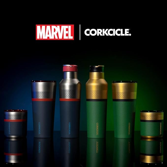 Corkcicle Marvel Sport Canteen - Triple-Insulated Stainless Steel Water Bottle - Straw Cap & Folding Metal Handle - Summer Drinkware Gift - Keeps Drinks Ice Cold - Thor - 20 oz