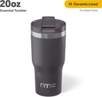 RTIC 20oz Essential Tumbler with Lid, Ceramic Lined, Insulated, Stainless Steel, Metal, Double Wall Vacuum-Insulation, Travel Cup for Iced Coffee, Tea, Hot and Cold Drink, Graphite