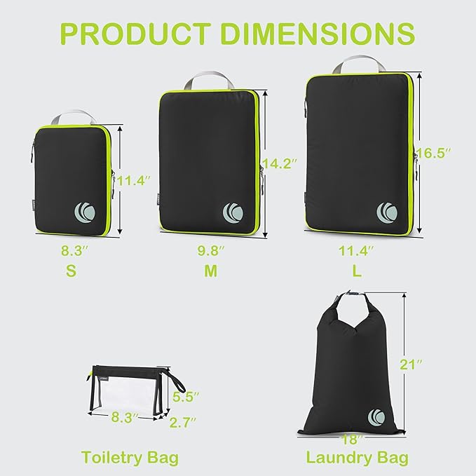 Cipway Compression Packing Cubes, Ultralight Luggage Organizer Bags with Laundry Bags and Clear Toiletries Bag, Travel Essentials for Carry on Suitcase (6 Piece,Black)