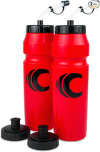 Cannon Sports 1 Liter Sports Water Bottle, BPA-Free, 34 Oz Capacity, Large Mouth, 2 lids (Straw and Squeeze), Great For Helmet Sports Such As Hockey, Lacrosse, Football, Boxing (2 Pack) (Red)