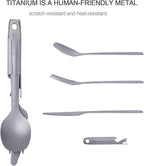 Boundless Voyage Utility Cutlery Set Titanium Spoon Fork Knife & Bottle Opener for Travel Camping in Easy to Store Cloth Case Ti1066T