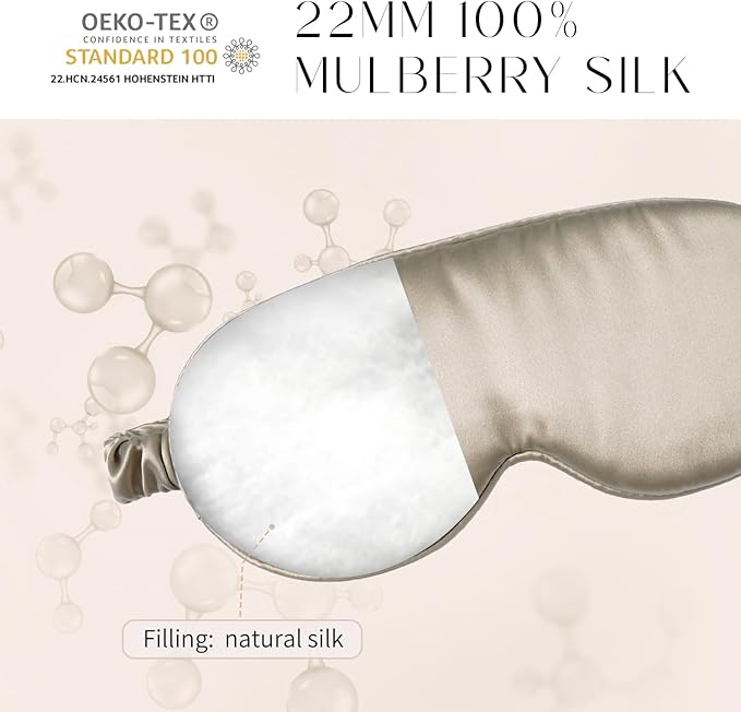 100% 22 Momme Mulberry Silk Sleep Mask, Eye Cover for Sleeping, Blackout 3D Sleep Masks for Lash Extensions with Adjustable Strap for Men and Women (Caramel)
