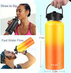 Water Bottle Insulated 32oz 40oz 64oz 128oz Straw Lid Spout Lid & 3 Lids, Leak Proof, Vacuum Insulated,Stainless Steel Water Bottle Wide Mouth for Sports, Gym or Office