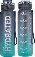 Sahara Sailor Water Bottle 32oz, Durable and Leakproof Water Bottles Motivational with Time Marker, Tritan, BPA Free, Wide Mouth with Easy Clean Brush for Gym, Travel, Home, School, Office (1 Bottle)