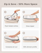 4 Set Compression Packing Cubes for Travel, Bonus Versatile Drawstring Backpack, Lightweight Luggage Organizer Bags, Sturdy Travel Accessories for Suitcase, Beige