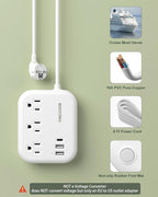 European Travel Plug Adapter, ROOTOMA 6ft International Power Strip 3 American Outlets, 3 USB Charger, US to Europe Plug Aadaptor, US to EU Power Adapter, for Spain France Germany Iceland, White