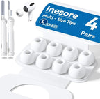 4 Pairs Replacement Ear Tips for AirPods Pro 2nd/1st Generation with Portable Storage Box & Cleaner Pen,Noise Reduction Holewith & Built-in dust Guard Screen,Silicone EarTips(White-L/Size)
