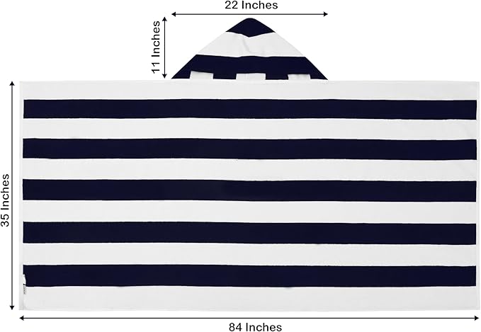 COTTON CRAFT Hooded Beach Towel - Oversized XXL 35x84 Towel with Hood for Adults - The Big Kahuna 7 Foot Beach Blanket Towel - Big & Tall Soft 100% Cotton Velour - Pool Bath Wrap - Cabana Stripe Navy