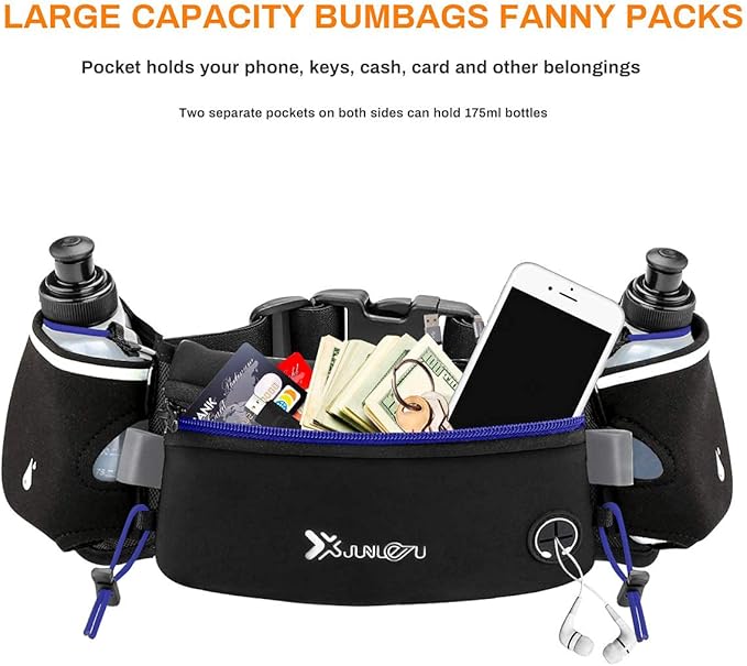 Number-one Running Belt with Water Bottles(2 x 175ML), Hydration Belt Waterproof Waist Pack Bag Fits iPhones Adjustable Sports Waist Pouch for Marathon Running Hiking Cycling