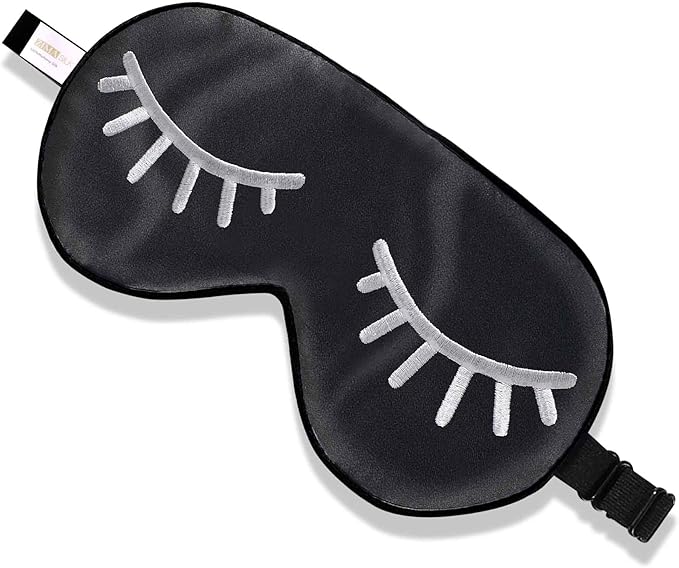 ZIMASILK 100% Natural Silk Sleep Mask Blindfold,Adjustable Super-Smooth Soft Eye Mask for Sleep with Bag(Eyelashes)