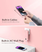 VRURC Portable Charger 20000mAh, Fast Charging Power Bank USB C,4 Output 2 Input Travel Essentials Charging Bank Equipped with LED Display,Built-in Wall Plug and Cables,Phone Charger Battery,Pink