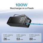 EF ECOFLOW Rapid Power Bank, 25,000mAh, 100W Built-in and Retractable Cables, 170W Portable Charger with Triple 100W USB-C Port, Compatible with iPhone Series, Samsung, Laptop and More, Black