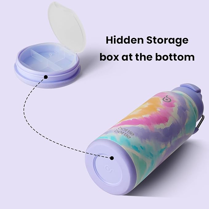 BOTTLE BOTTLE 32oz Insulated Water Bottle Stainless Steel Sport Water Bottle with Straw Dual-use Lid Design for Gym with Pill Box