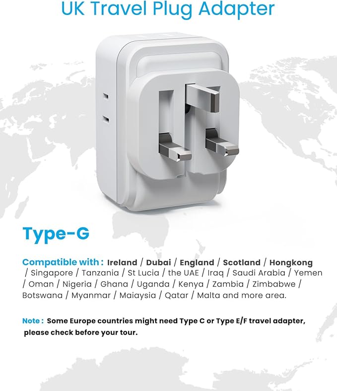 1 Pack UK Adapters for Travel, VINTAR PD 35W Foldable US to UK Plug Adapter with 4 AC Outlets & 3 USB Ports (2 USB-C), Type G Power Adaptor for Ireland England Scotland London Dubai Singapore