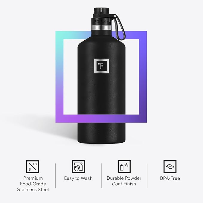 IRON °FLASK Camping & Hiking Hydration Canteens - 3 Lids (Narrow Spout Lid) Leak Proof Vacuum Insulated Stainless Steel - Hot & Cold Double Walled Sports Water Bottle - Cotton Candy, 64 Oz