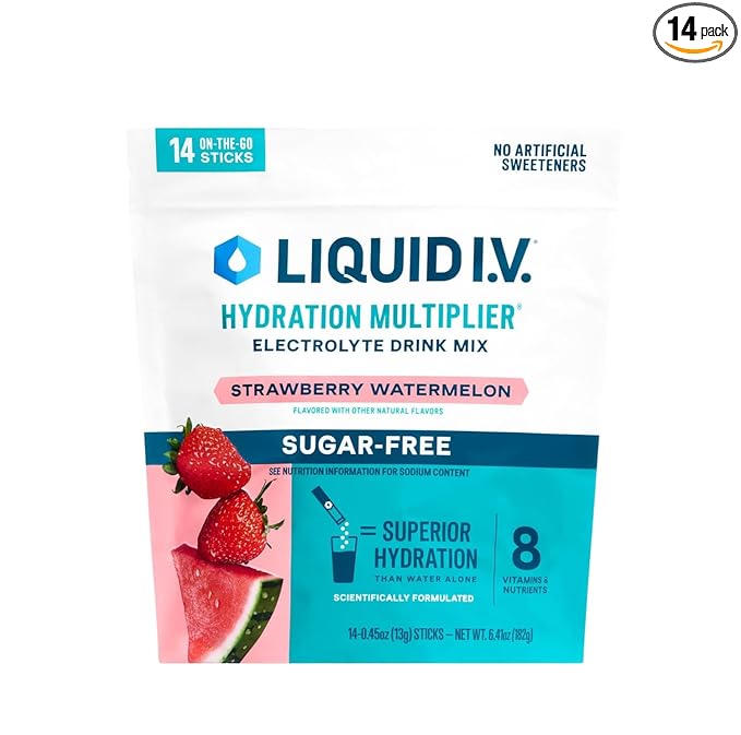 Liquid I.V.® Hydration Multiplier Sugar-Free - Strawberry Watermelon | Electrolyte Powder Drink Mix | 1 Pack (14 Servings)