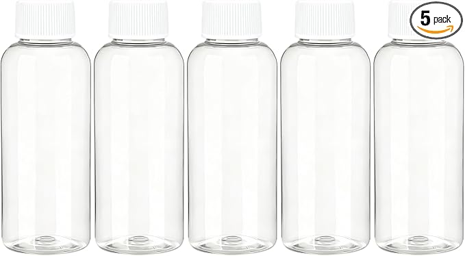 DNSEN Travel Size Empty Mouthwash Bottles 3.4 oz, White Screw Cap, Clear Toiletry Containers, 5 Pack