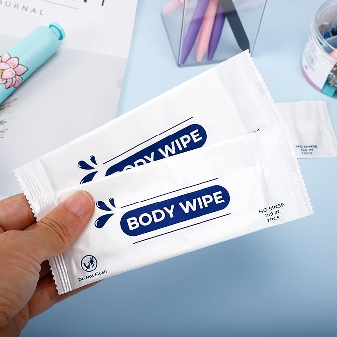 200 Pcs Large Body Wipes Individually Wrapped Bulk,Shower Wipe with Aloe,Body Wipes for Adults Bathing No Rinse, Hands, Face,Personal Cleansing Wipe for Travel Gym Camping