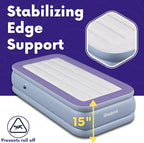 Beautyrest Hi-Loft Twin Size Air Mattress with Vertical Beam Construction, Edge Support, External Pump and Puncture Resistant Vinyl for Guests and Camping