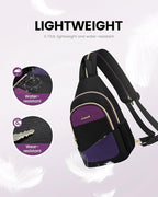LOVEVOOK Sling Bag for Women, Sling Backpack Crossbody Bag Convertible, Small Diaper Bag Hiking Daypacks Water-resistant, Travel Shoulder Bag Chest Bag, Black Blue Purple