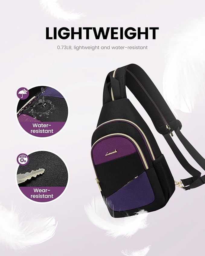 LOVEVOOK Sling Bag for Women, Sling Backpack Crossbody Bag Convertible, Small Diaper Bag Hiking Daypacks Water-resistant, Travel Shoulder Bag Chest Bag, Black Blue Purple