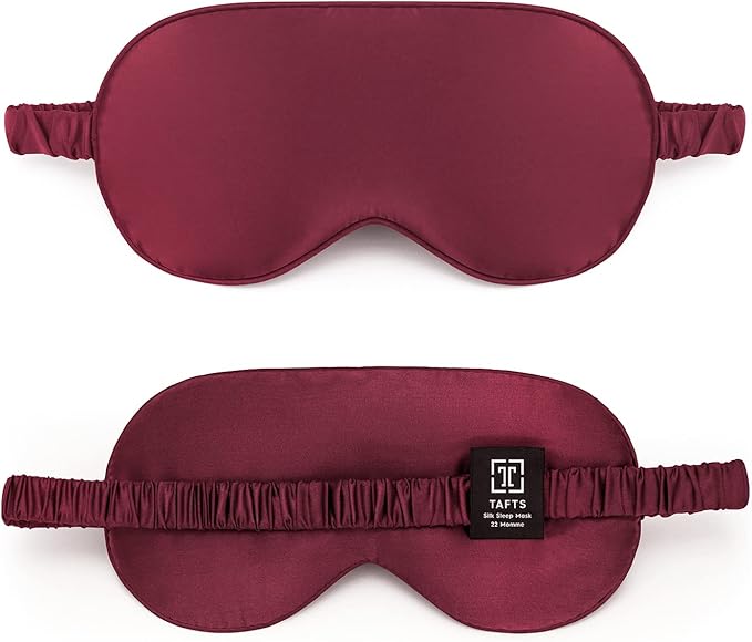 TAFTS Silk Sleep Mask - 22mm 100% Pure Mulberry 6A Silk & Blindfold, Soft Eye Masks, Lightweight, for Travel, Napping, Camping (Burgundy)