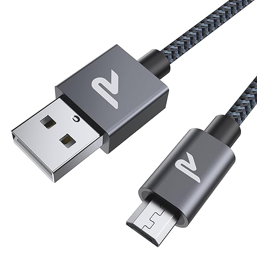 RAMPOW Micro USB Cable 6.6ft Nylon Braided Space Gray QC 3.0 Fast Charge & Sync 2.4A for Samsung Galaxy S5/S6/S7, HTC, LG, Kindle, Sony, PS4, and More