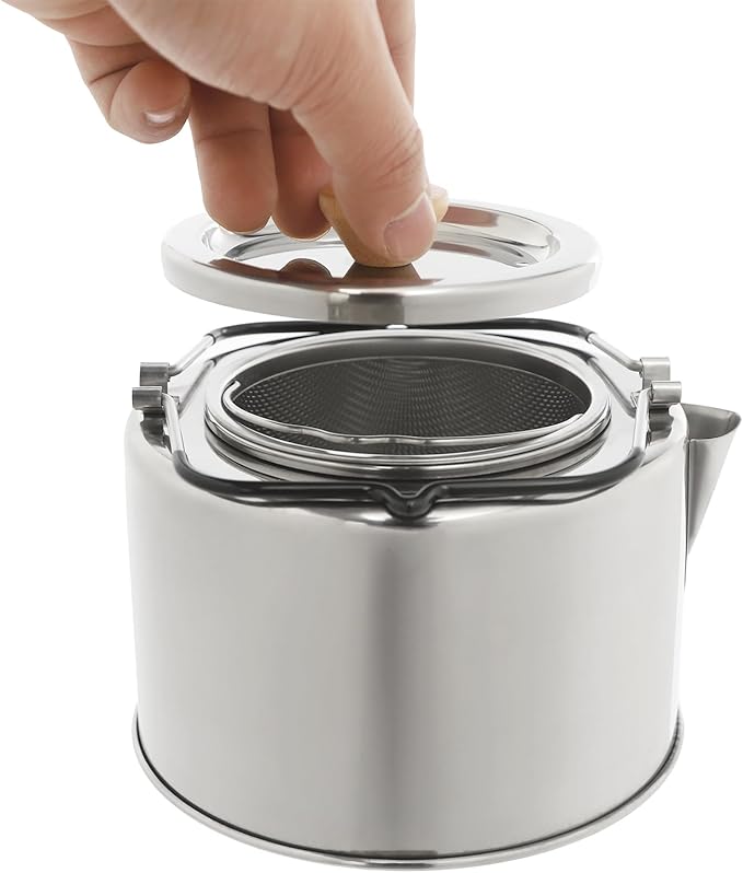 Camping Kettle, Stainless Steel Portable Coffee Tea Pot with Anti-Scald Handles, 35.2oz Capacity for Outdoor Camping Hiking Picnics (Silver)