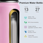 koodee Water Bottle for School-12 oz Stainless Steel Vacuum Insulated Wide Mouth Flask with Leakproof Spout Lid (Pink)