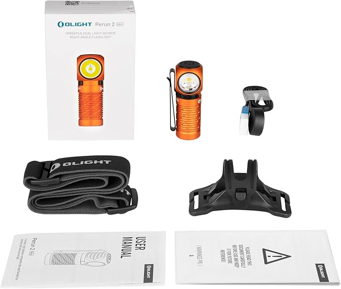 OLIGHT Perun 2 Mini Headlamp 1100 Lumens LED Head Flashlight, Rechargeable Headlight with Red Light Option, Great for Working, Hiking, Camping and Climbing (Orange Cool White: 5700~6700K)
